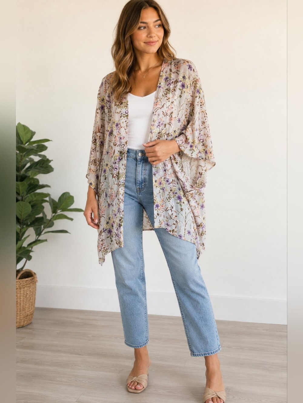 CY Fashion Floral Kimono Cardigan Size Small
